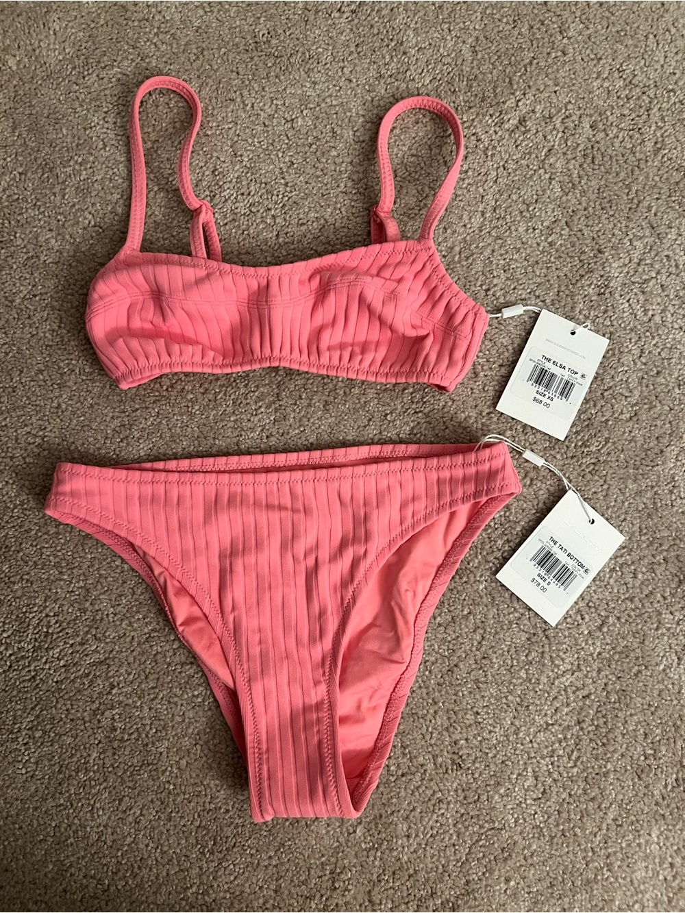 SOLID & STRIPED Ribbed Bikini Set in Coral